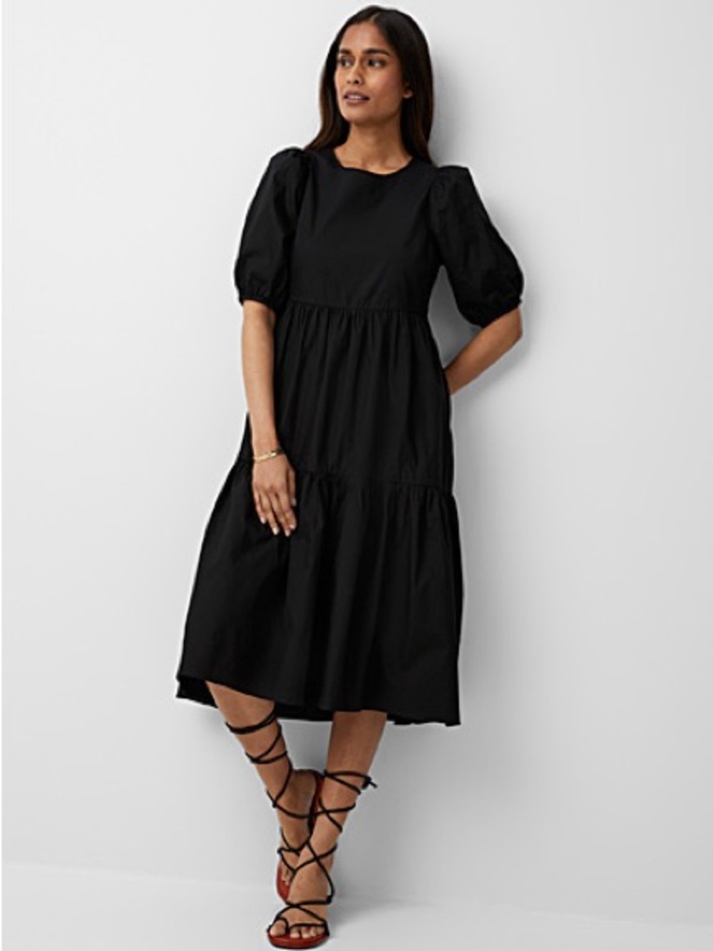 Badgley Mischka Black Tiered Popeline Dress (M)